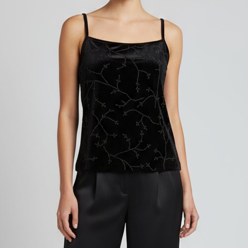 Harold's Black Velvet Scoop Neck Beaded Camisole | Women's Size Small